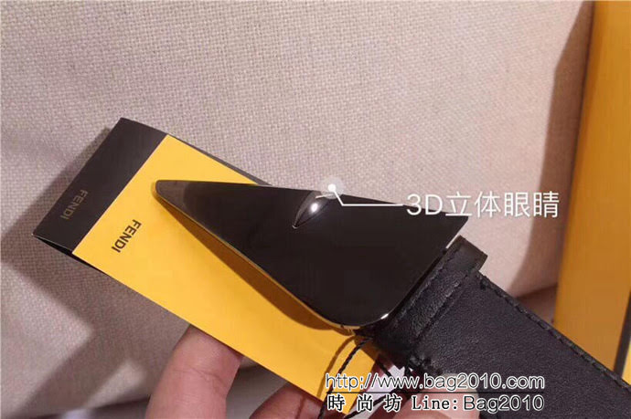 FENDI芬迪 專櫃最新款 老佛爺怪獸系列 雙面用腰帶 長角形琺瑯金屬帶扣 男士皮帶  xfp1330